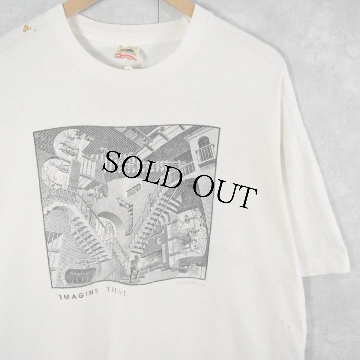 画像1: 90's M.C. Escher USA製 "相対性" アートプリントTシャツ XL (1)