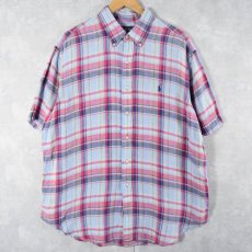 画像1: Ralph Lauren "CLASSIC FIT" マドラスチェック柄 ボタンダウンリネンシャツ XL (1)