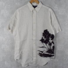 画像1: Ralph Lauren "CLASSIC FIT" ヤシの木柄 ボタンダウンリネンシャツ L (1)