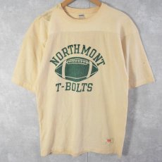 画像1: 70s~80's Champion USA製 バータグ "NORTHMONT T-BOLTS" 七分袖フットボールTシャツ M (1)