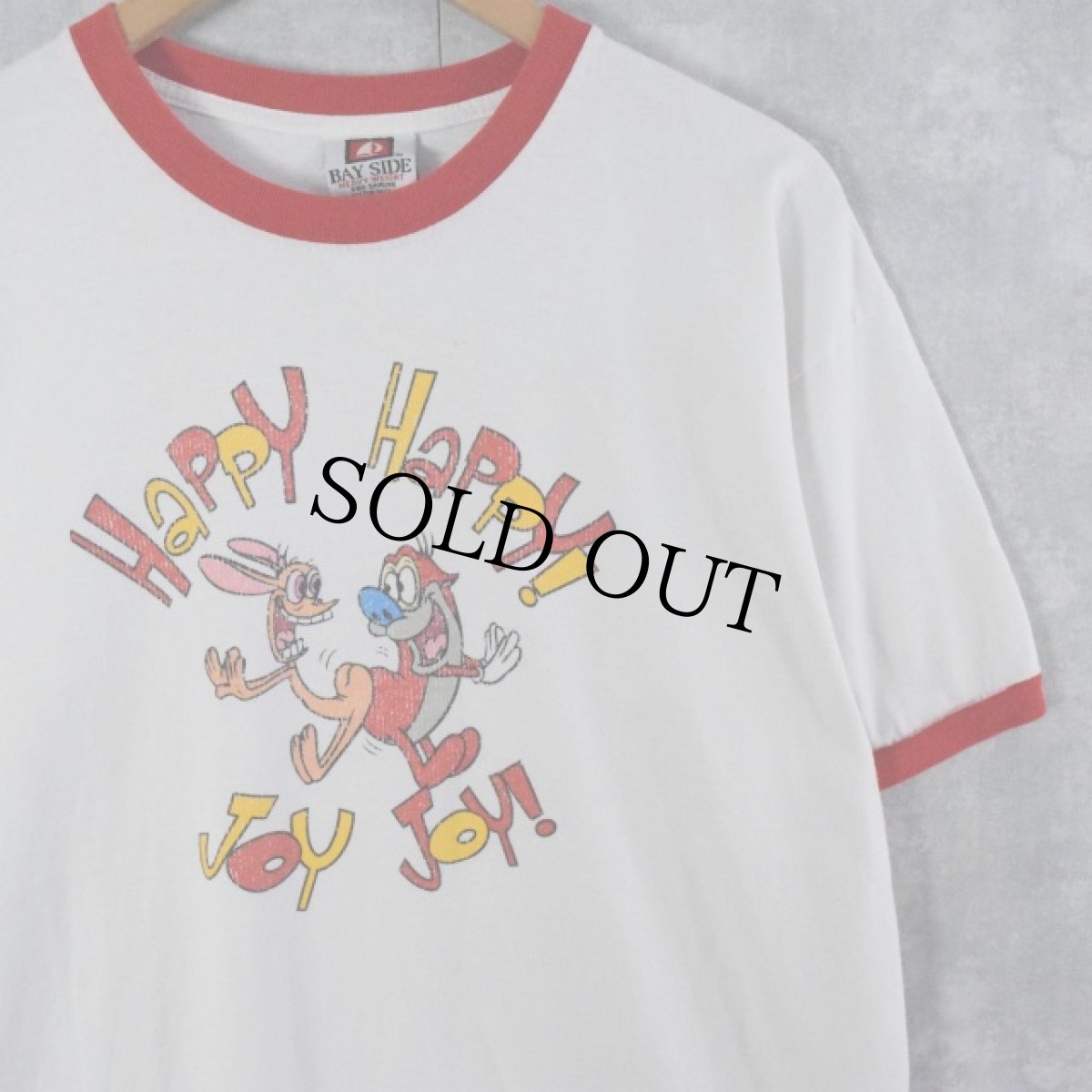 画像1: 90's The Ren and Stimpy Show USA製 キャラクターリンガーTシャツ L (1)