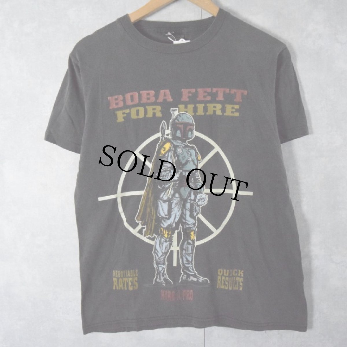 画像1: 90's STAR WARS USA製 BOBA FETT FOR HIRE 映画キャラクターTシャツ M (1)