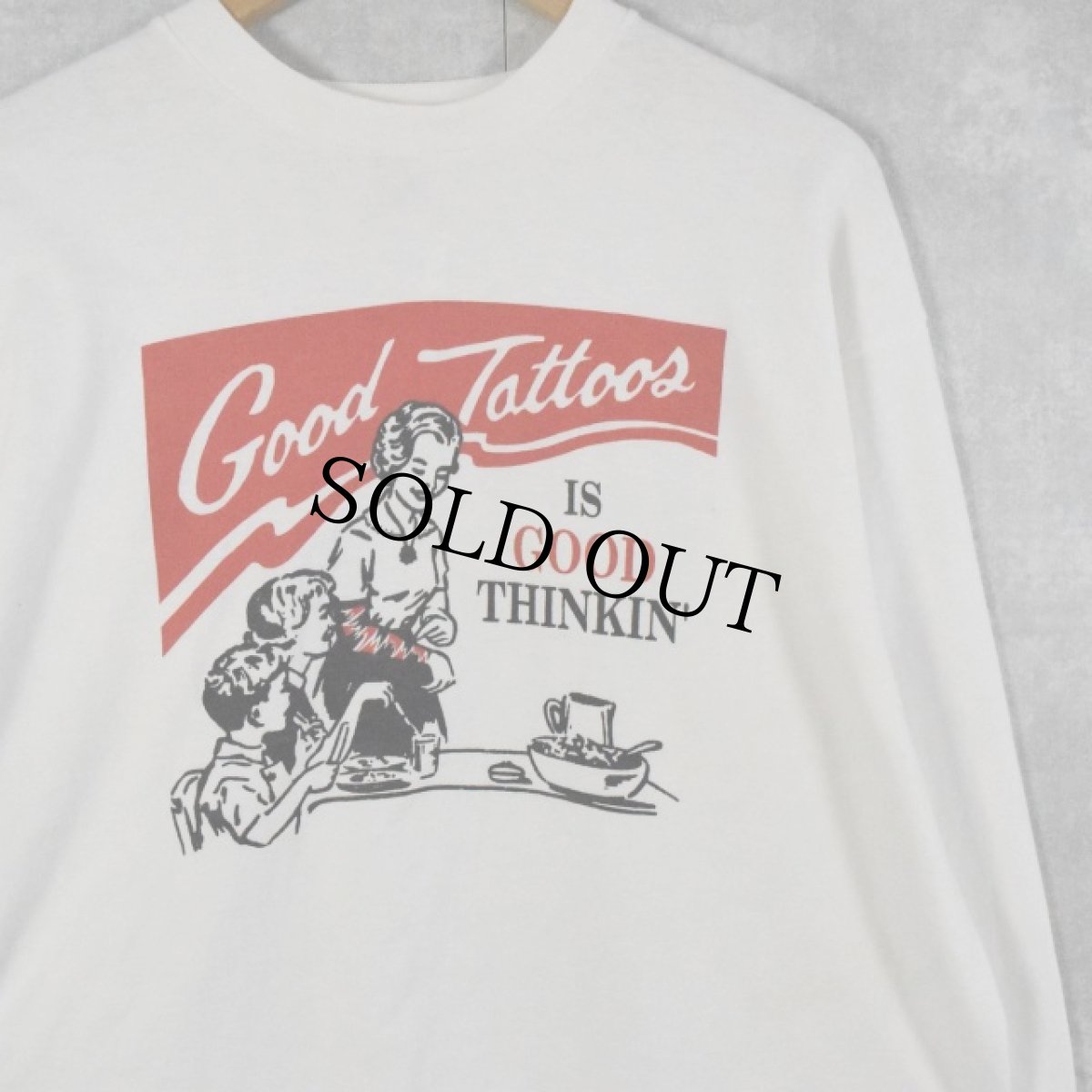 画像1: 90's USA製 "Good Tattoos IS GOOD THINKIN" プリントTシャツ XL (1)