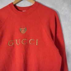 画像1: 90's ブート GUCCI USA製 ロゴ刺繍 ラグランスウェット L (1)