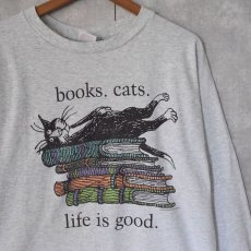 画像1: Edward Gorey "books.cats." 本×ねこプリントロンT XL (1)