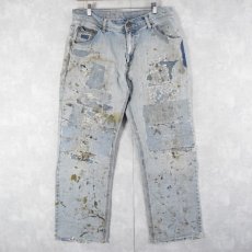 画像1: ARIZONA JEAN CO. パッチワーク×ペンキペイント デニムパンツ W35 (1)