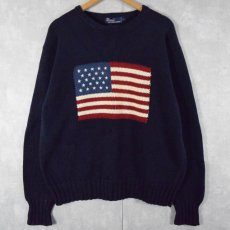 画像1: POLO Ralph Lauren 星条旗柄 コットンニットセーター L NAVY (1)