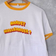 画像1: 70's Champion USA製 "HARVEY WALLBANGER?" 染み込みプリントリンガーTシャツ (1)