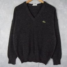 画像1: 70〜80's LACOSTE FRANCE製 Vネック アクリルウールニットセーター size4 (1)