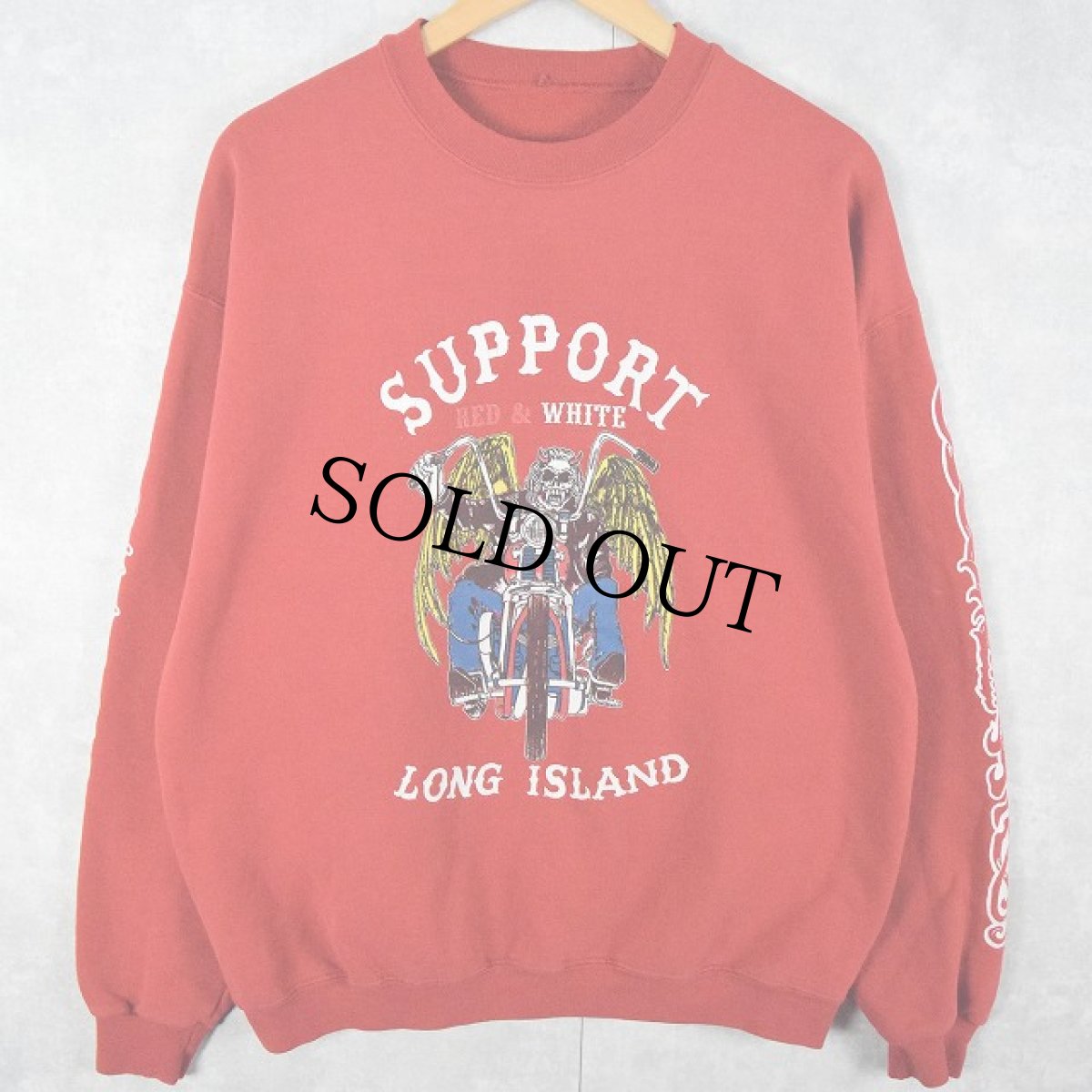 画像1: "SUPPORT LONG ISLAND" スカル バイカープリントスウェット (1)