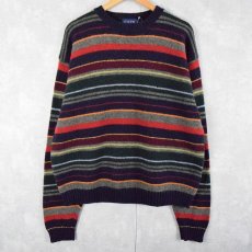 画像1: J.CREW マルチボーダー柄 ウールニットセーター XL (1)