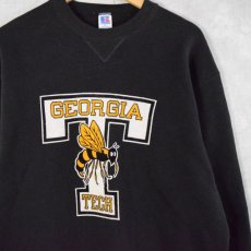 画像1: 80〜90's RUSSELL ATHLETIC "GEORGIA TECH" 前V フロッキープリントスウェット BLACK XL (1)