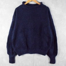 画像1: ロールネック モヘアニットセーター NAVY (1)