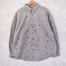 画像1: 90's Woolrich USA製 フィッシング柄 ボタンダウンネルシャツ XL (1)