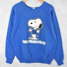 画像1: 70〜80's SNOOPY USA製 "SAN FRANCISCO" フロッキープリント ラグランスウェット L (1)