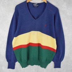 画像1: POLO Ralph Lauren GREAT BRITAIN製 ボーダー柄 コットンニットセーター L (1)