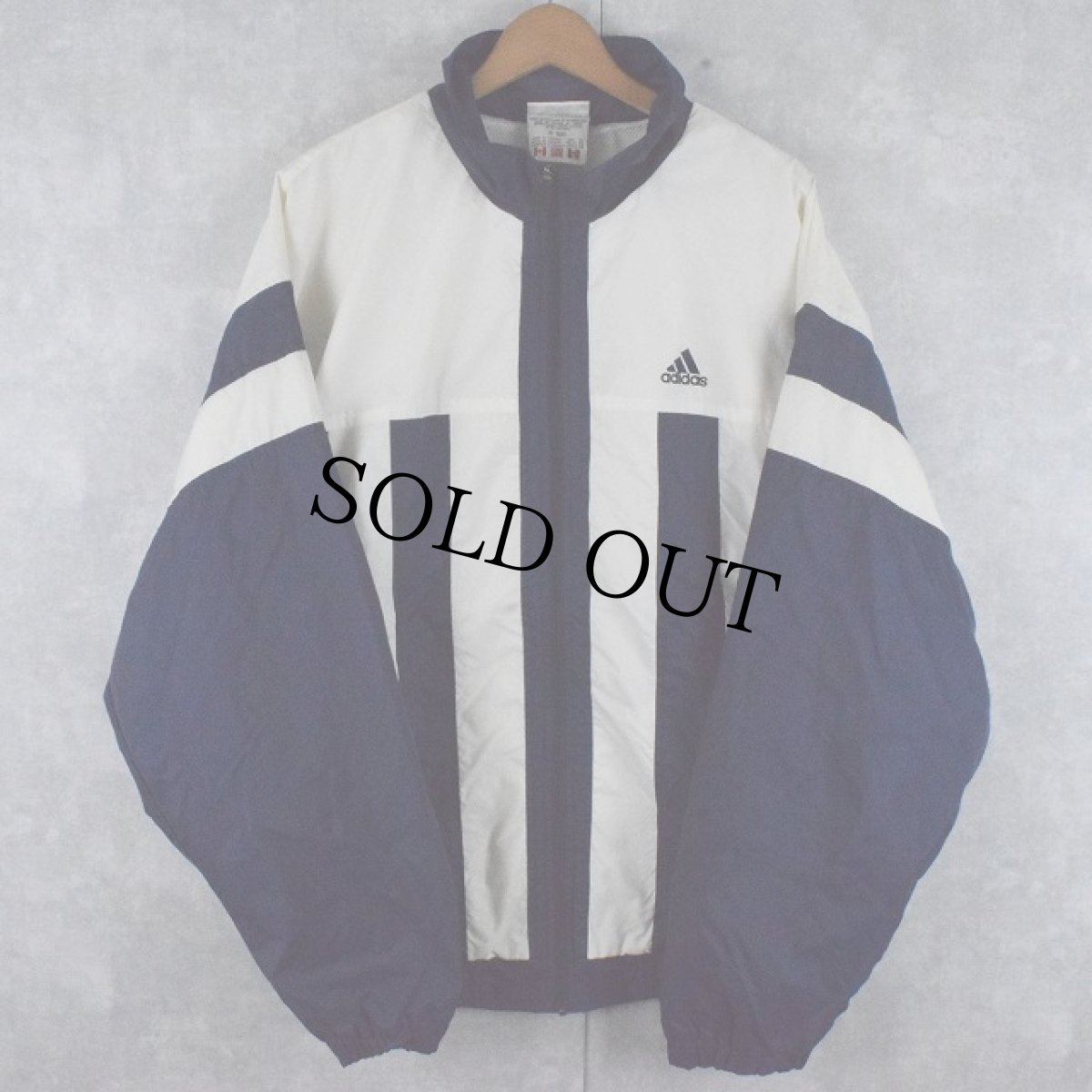 画像1: 80's adidas ストライプ柄 ナイロンジャケット XL NAVY×WHITE (1)