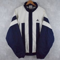 画像1: 80's adidas ストライプ柄 ナイロンジャケット XL NAVY×WHITE (1)