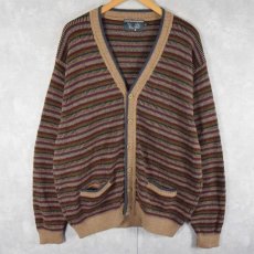 画像1: TOP KNIT マルチボーダー柄 ニットカーディガン XL (1)