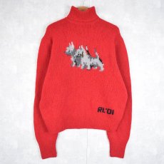 画像1: POLO Ralph Lauren "HAND KNIT" 犬柄 タートルネック ウールニットセーター M (1)