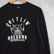 画像1: 90's USA製 "CHITLIN' HOEDOWN" イラストプリントスウェット BLACK L (1)