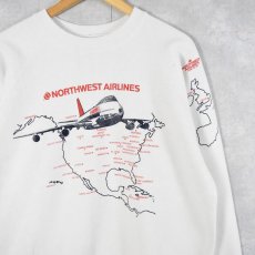 画像1: 80〜90's NORTHWEST AIRLINES USA製 航空会社 プリントラグランスウェット XL (1)