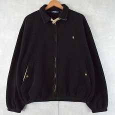 画像1: 90's POLO Ralph Lauren USA製 ロゴ刺繍 フリーススウィングトップ L BLACK (1)