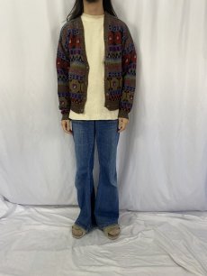 画像2: 90's Woolrich 総柄編み ウールニットカーディガン L (2)