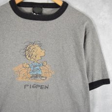 画像1: 90's PIGPEN USA製 キャラクタープリントリンガーTシャツ L (1)