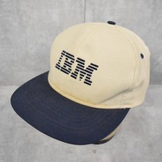 画像1: 90's IBM USA製 企業ロゴ ヘリンボーン織 スナップバックキャップ (1)