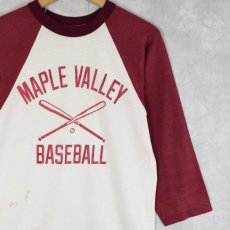 画像1: 80's USA製 "MAPLE VALLEY BASEBALL" プリントラグランTシャツ M (1)