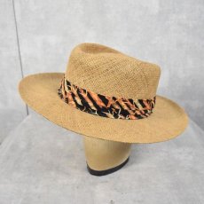 画像1: STETSON USA製 リボンデザイン ストロー中折れハット L/XL (1)