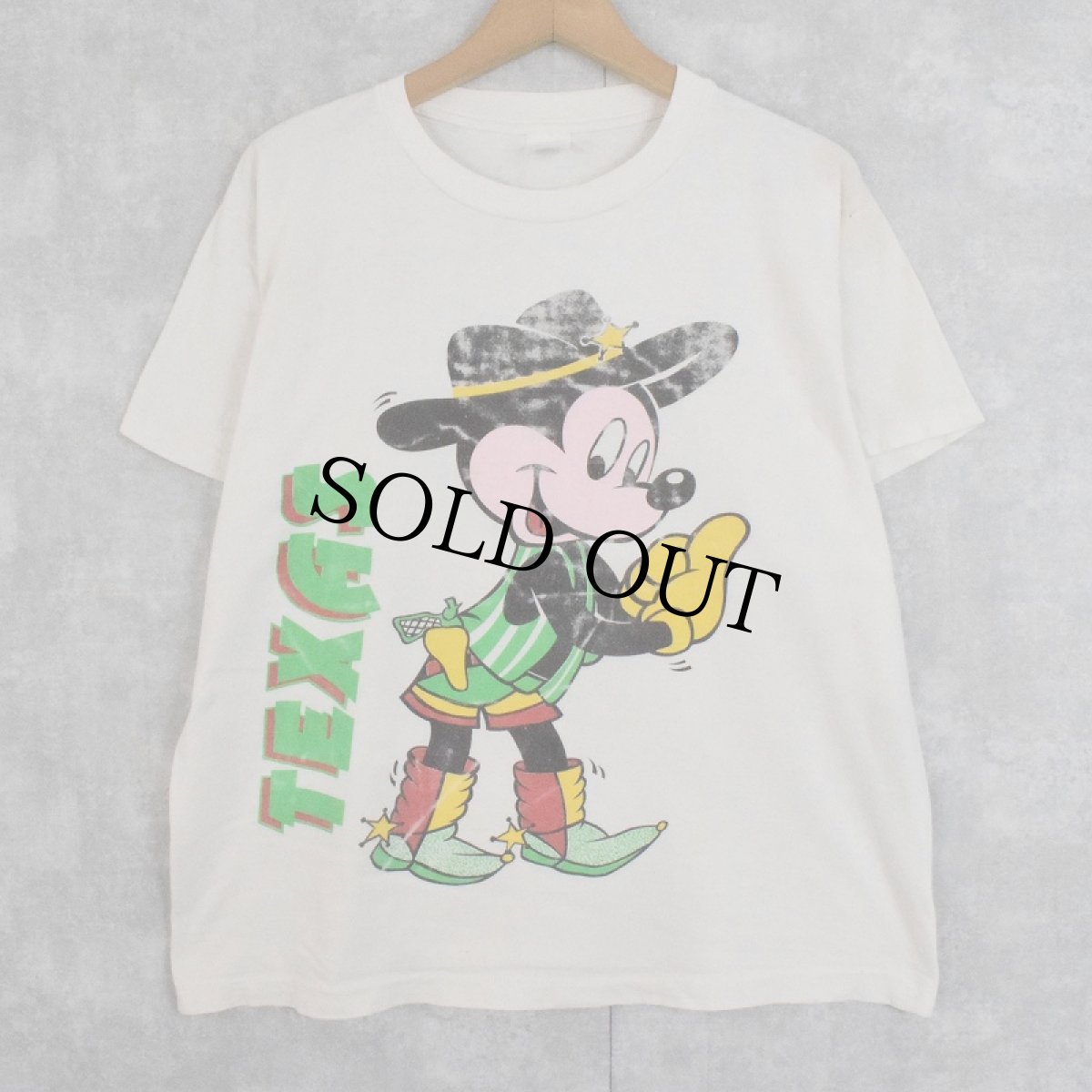 画像1: 90's ブート MICKEY MOUSE "TEXAS" キャラクタープリントTシャツ (1)