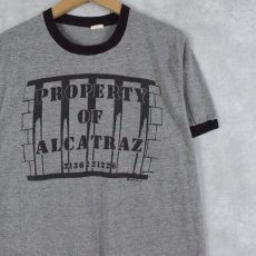 画像1: 80's USA製 "Property of Alcatraz" 染み込みプリントリンガーTシャツ XL (1)