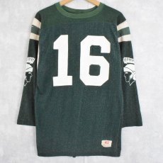 画像1: 70's Champion USA製 "16" エルボーパッチ付き ラバープリント フットボールTシャツ SIZE42 (1)