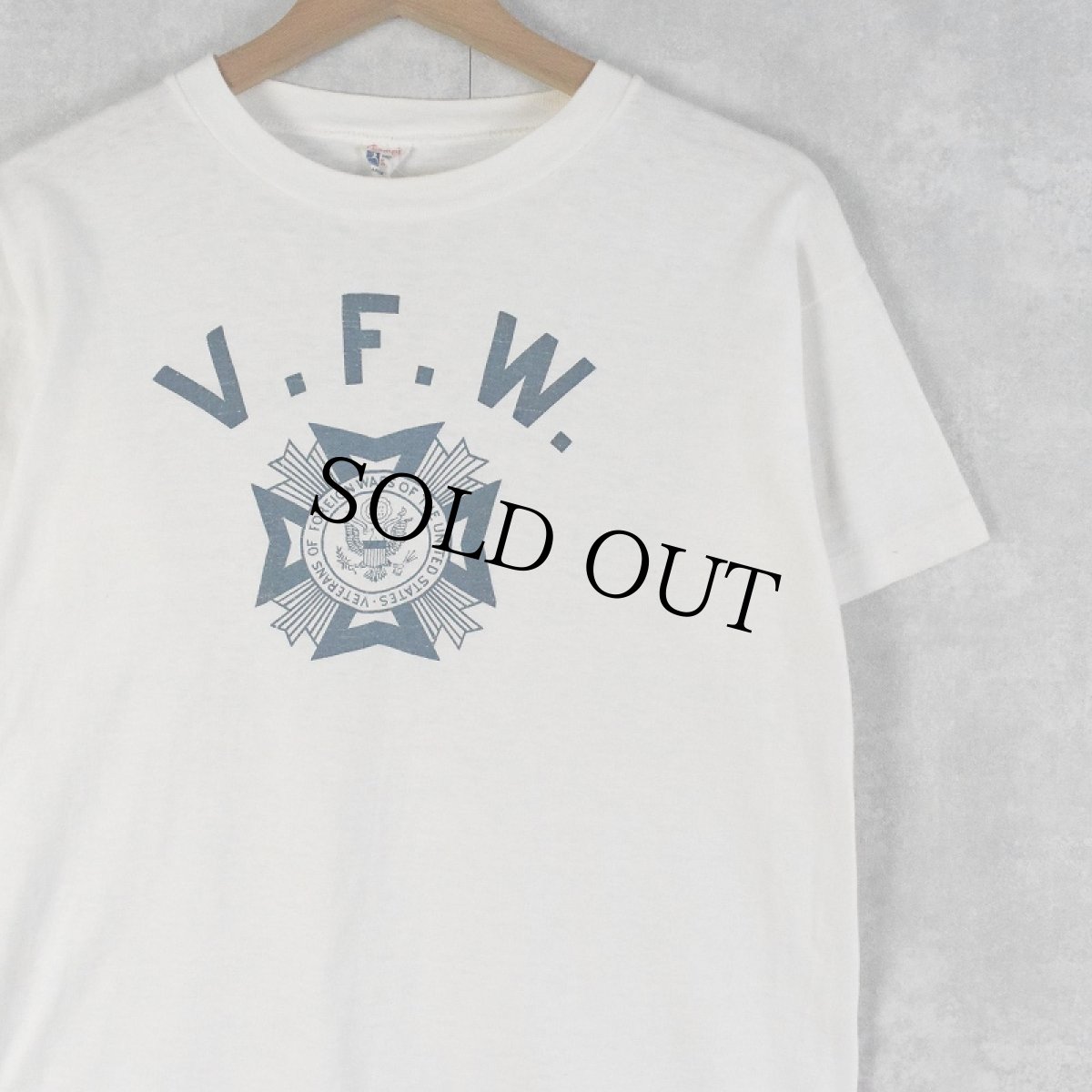 画像1: 50〜60's Champion 小文字ランタグ "V.F.W." プリントTシャツ L (1)