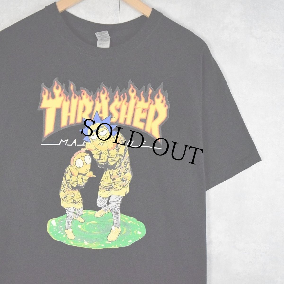 画像1: THRASHER×Rick And Morty スケートイラストプリントTシャツ BLACK XL (1)