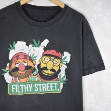 画像1: "FD-UP FILTHY STREET" ガンジャプリント キャラクターパロディTシャツ BLACK (1)