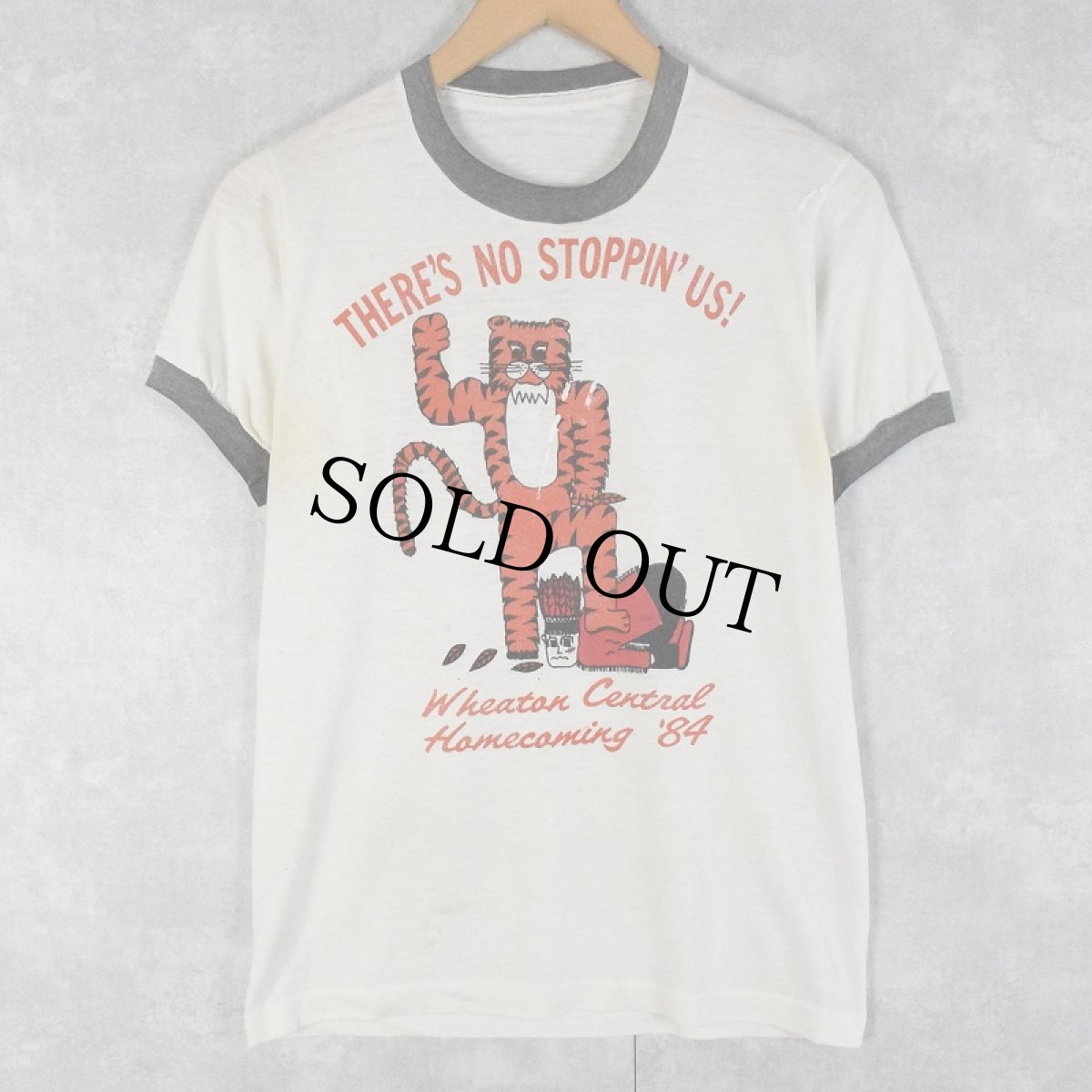 画像1: 80's "There's No Stoppin' Us!" タイガーイラスト プリントリンガーTシャツ (1)