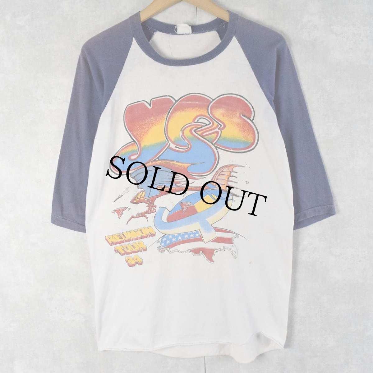 画像1: 80's YES "REUNION TOUR 84" パキ綿 ロックバンドツアーラグランTシャツ L (1)