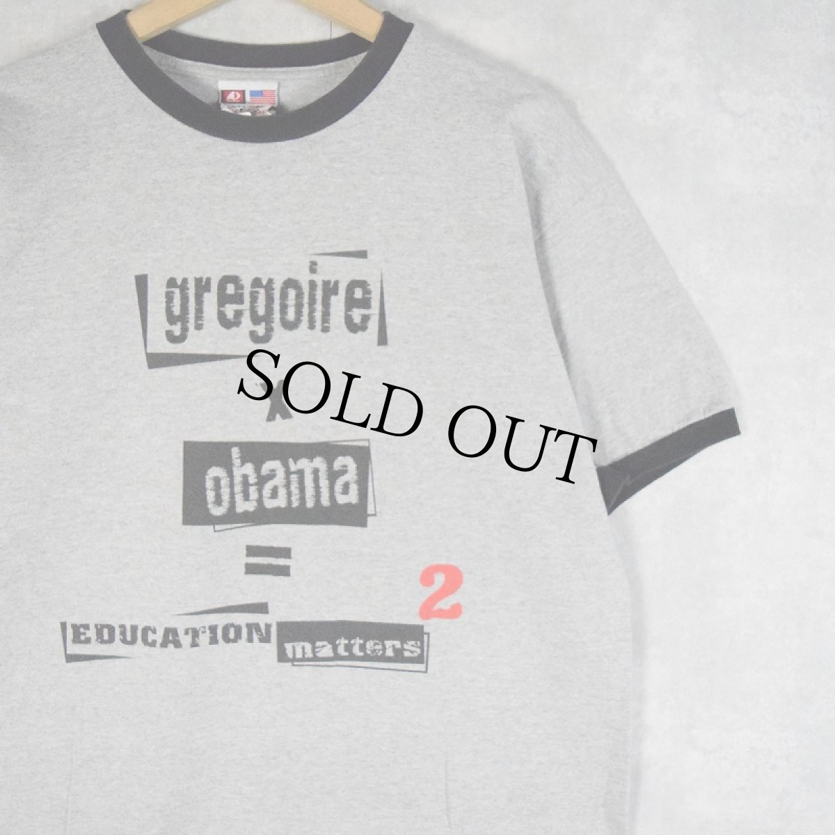 画像1: BAY SIDE USA製 "gregoire x obama" プリントリンガーTシャツ L (1)