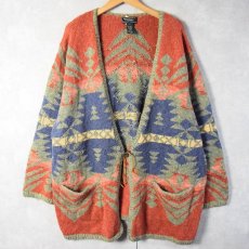 画像1: LAUREN Ralph Lauren "Exclusive Hand Knit" ネイティブ柄 リネン×コットンニットカーディガン 3X (1)