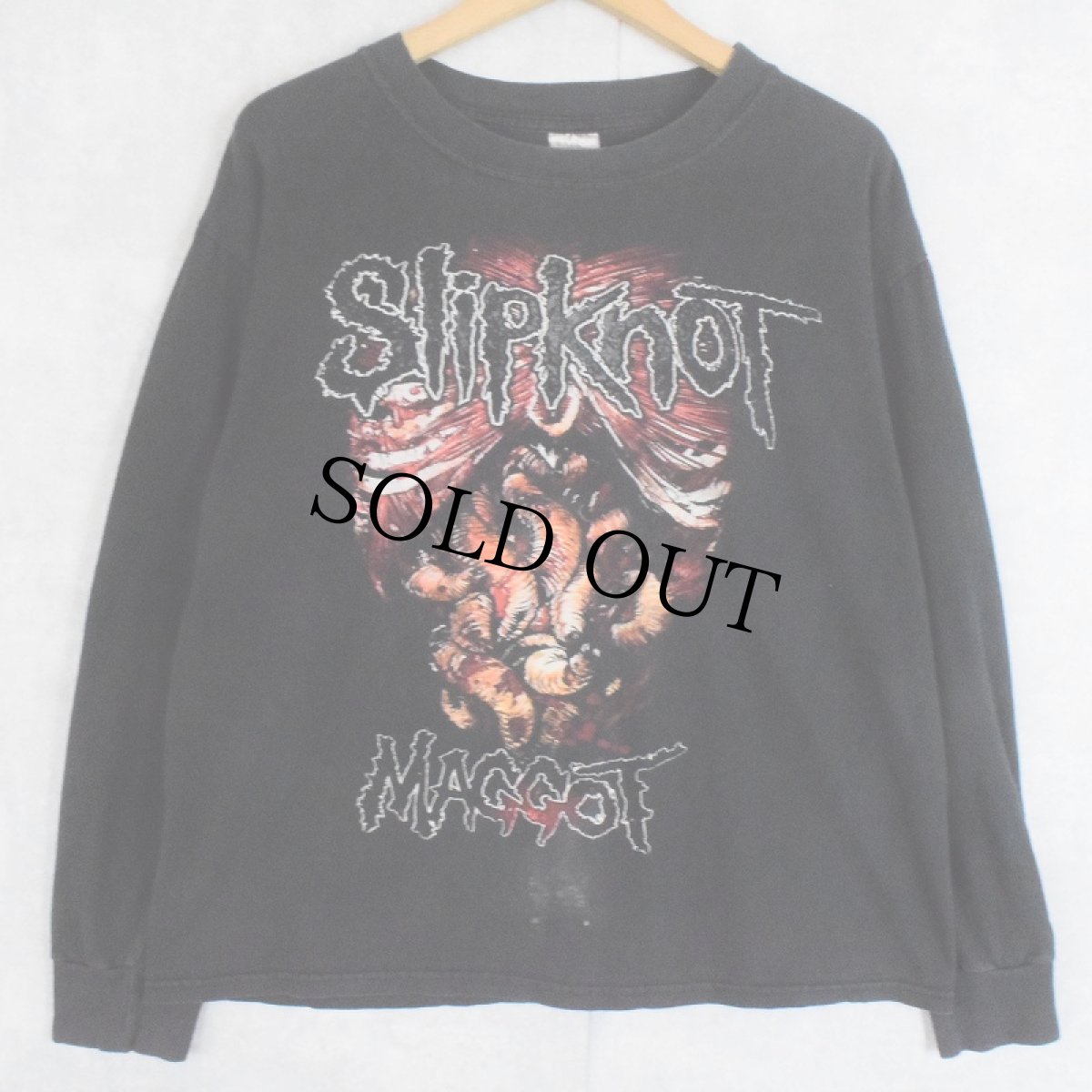 画像1: 2000's Slipknot "MAGGOT" ヘヴィメタルバンドロンT BLACK M (1)