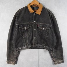 画像1: 80's Levi's ショート丈 ブランケットライナー ブラックデニムジャケット L (1)