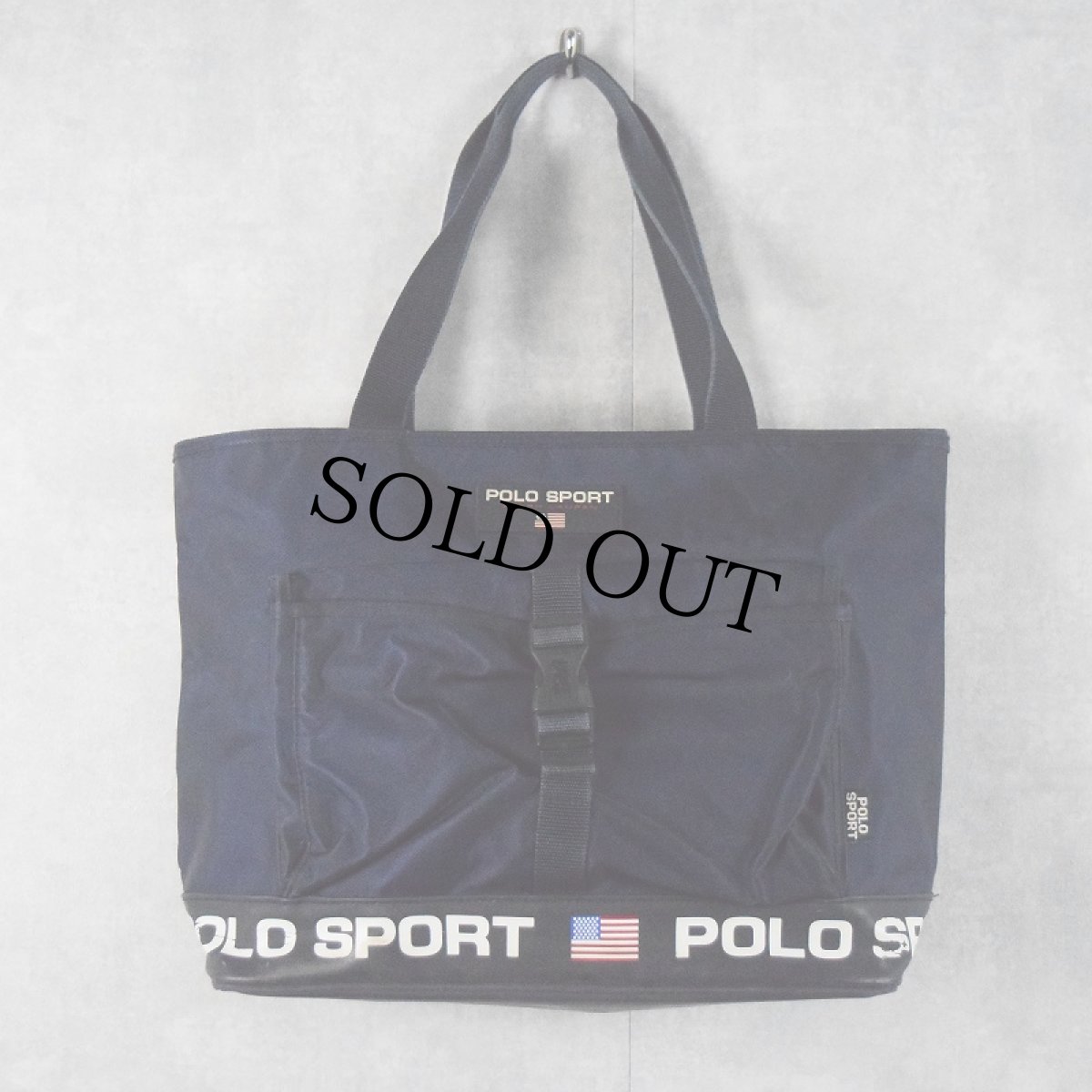 画像1: 90's POLO SPORT Ralph Lauren ラバーパッチ付き トートバッグ NAVY (1)