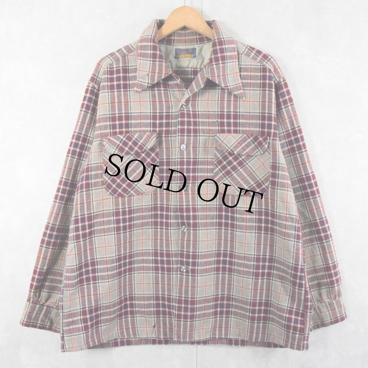 画像1: 70's Pendleton USA製 チェック柄 オープンカラーウールシャツ XL (1)