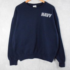 画像2: U.S.NAVY USA製 "NAVY" リフレクタープリントスウェット NAVY L (2)