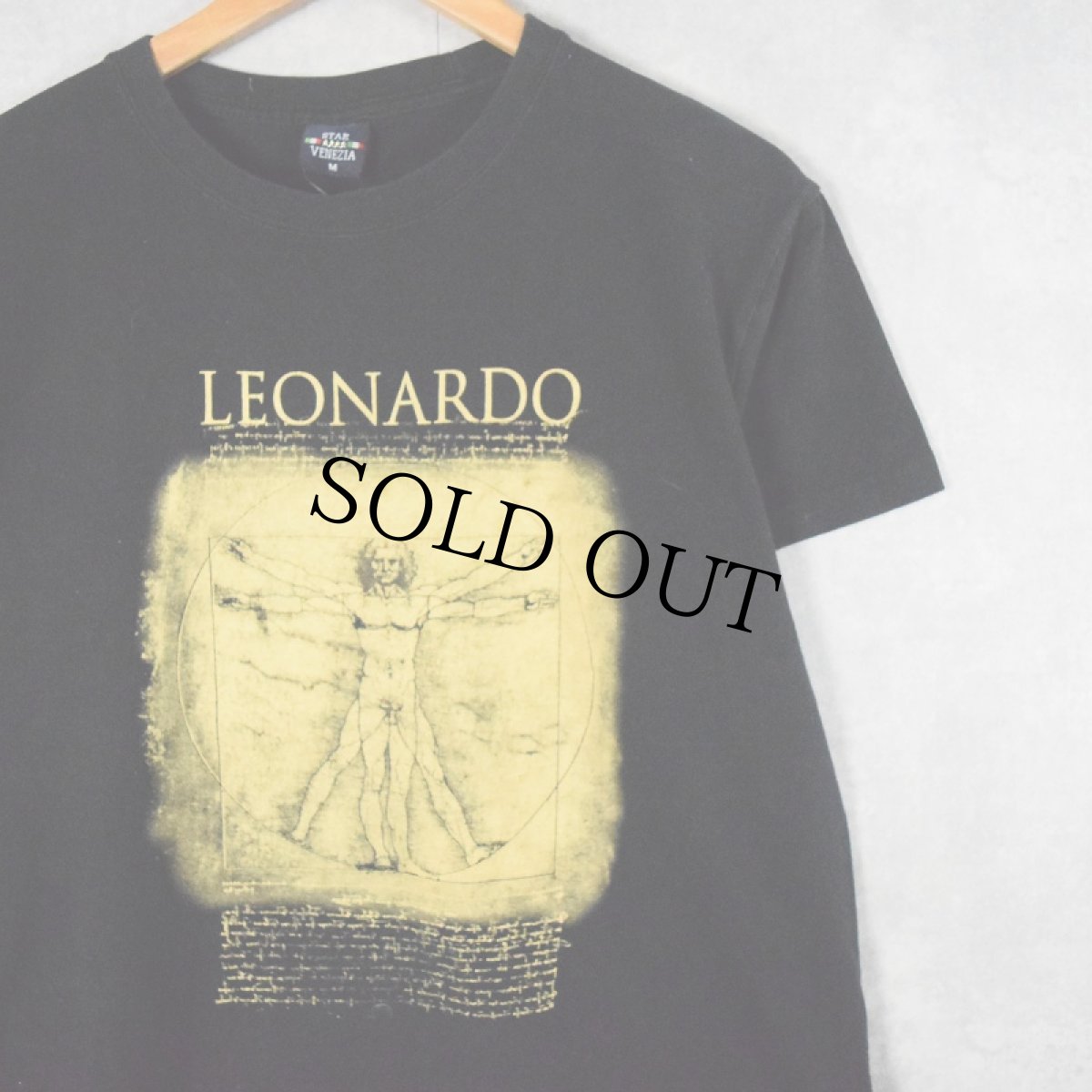 画像1: LEONARD DE VINCI ウィトルウィウス的人体図 アートプリントTシャツ BLACK M (1)