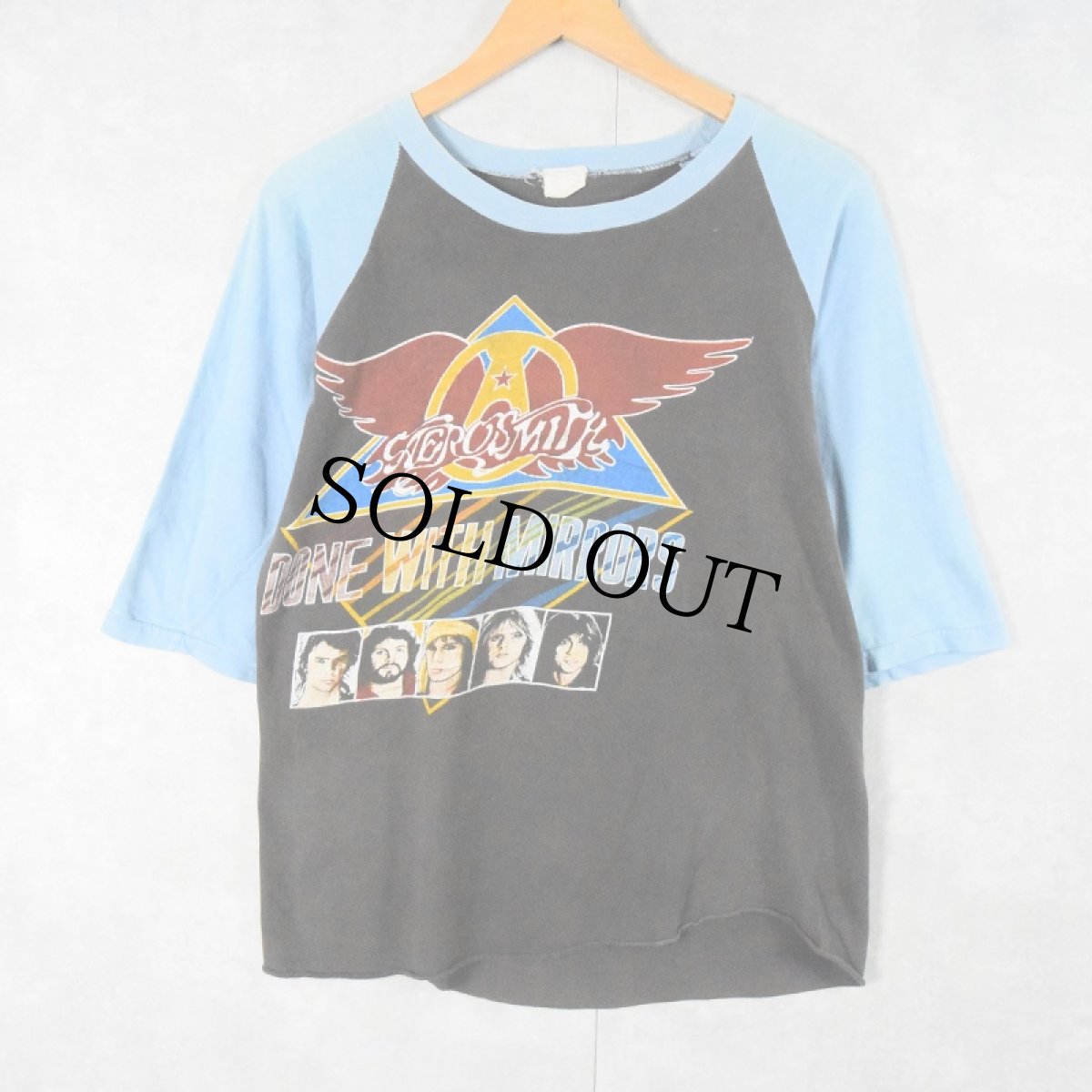 画像1: 80's AEROSMITH "DONE WITH MIRRORS" パキ綿 ハードロックバンドラグランTシャツ M (1)