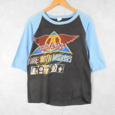 画像1: 80's AEROSMITH "DONE WITH MIRRORS" パキ綿 ハードロックバンドラグランTシャツ M (1)